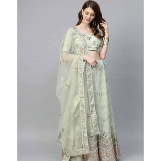 Light Green Net Lehenga with Heavy Embroidery, Zari, Thread work ClothsVilla