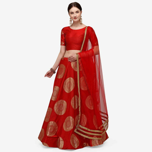 Red Foilage Print Taffeta Silk Party Wear Gown Semi Stitched