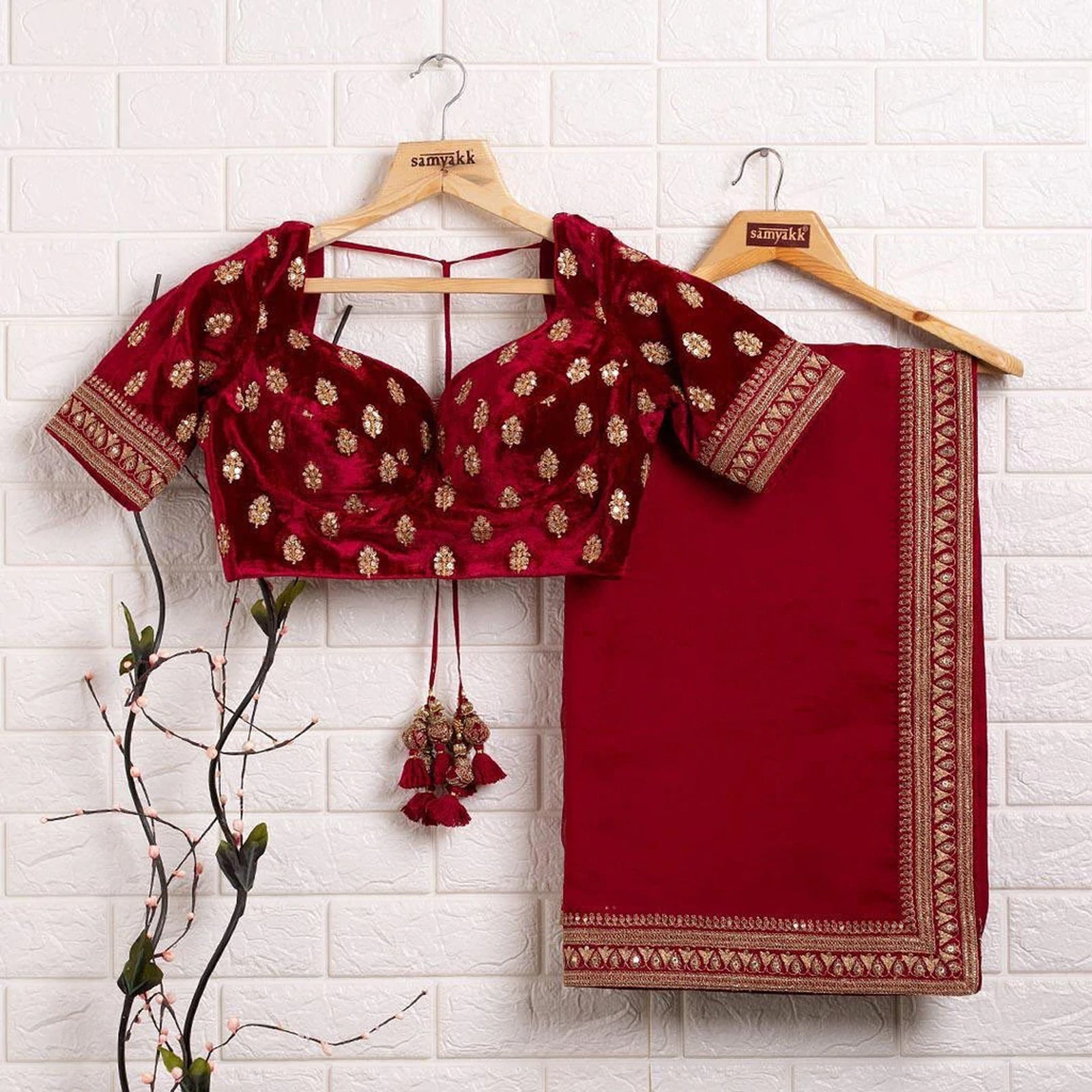 Red Color Bridal Organza Saree with Embroidery Work Blouse and Lace Border ClothsVilla