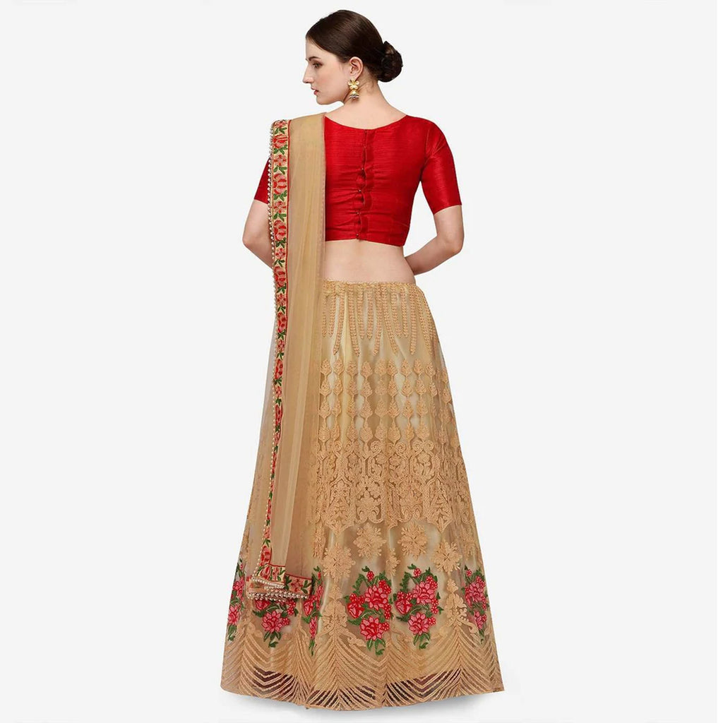 Red Color Lehenga Choli with Heavy Embroidery Work and Net Dupatta ClothsVilla