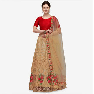 Red Color Lehenga Choli with Heavy Embroidery Work and Net Dupatta ClothsVilla