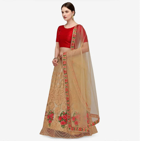 Red Color Lehenga Choli with Heavy Embroidery Work and Net Dupatta ClothsVilla Main image