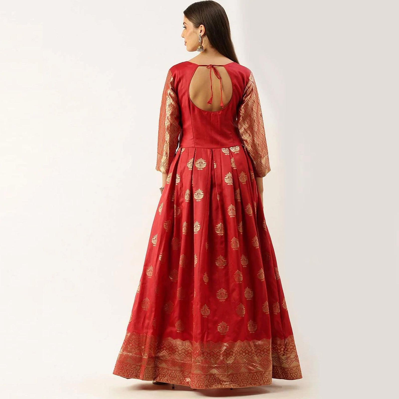 Red Color Soft Silk Box Cut Style Ready to Wear Gown ClothsVilla