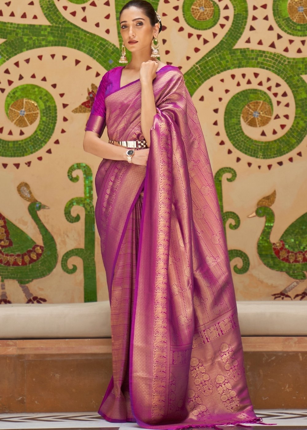 Lollipop Purple Zari Woven Kanjivaram Silk Saree Clothsvilla Main image