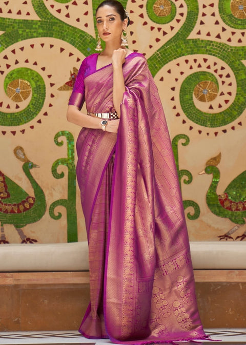 Lollipop Purple Zari Woven Kanjivaram Silk Saree Clothsvilla Main image