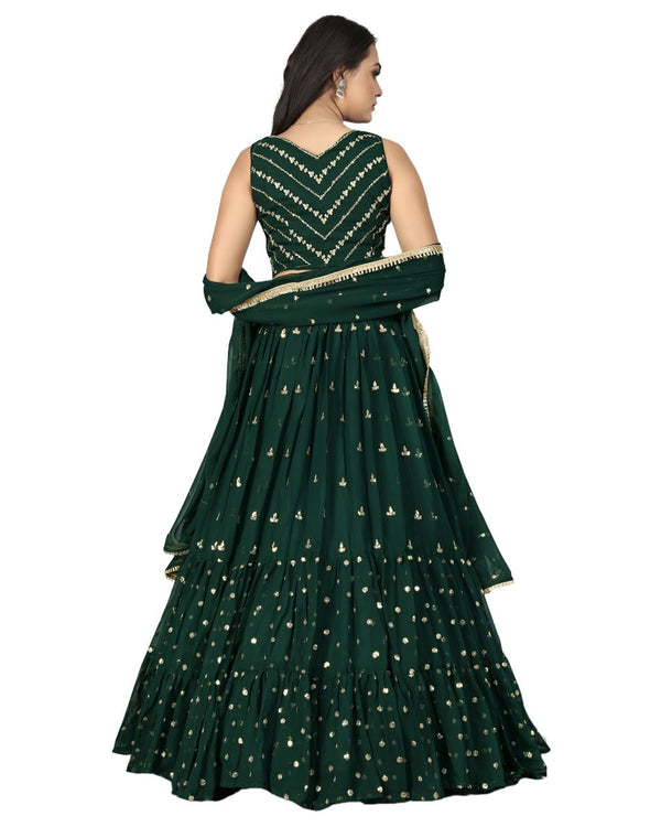 Bottle Green Designer Ruffle Lehenga Choli with Embroidery Work ClothsVilla