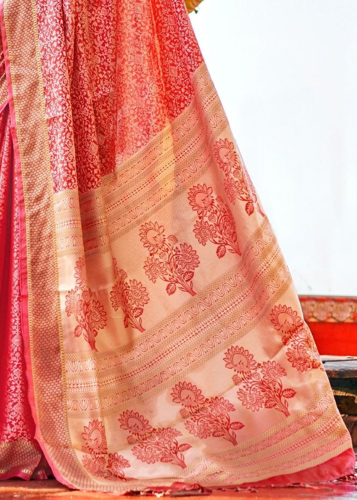 Crimson Red and Golden Blend Banarasi Woven Satin Silk Saree Clothsvilla