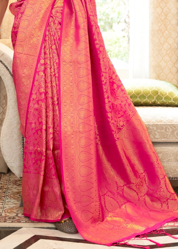 Hot Pink Zari Woven Kanjivaram Silk Saree with Tassels on Pallu Clothsvilla