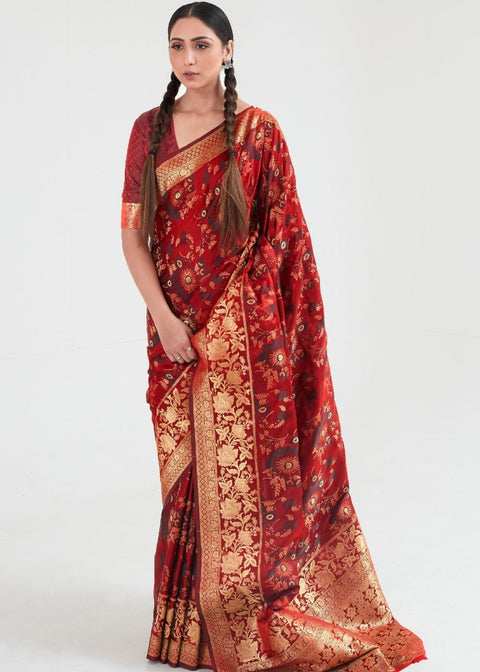 Maroon Red Zari Woven Banarasi Silk Saree Clothsvilla Main image