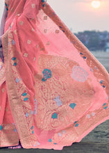 Load image into Gallery viewer, Punch Pink Woven Linen Silk Saree with Floral Motif on Pallu and Border Clothsvilla