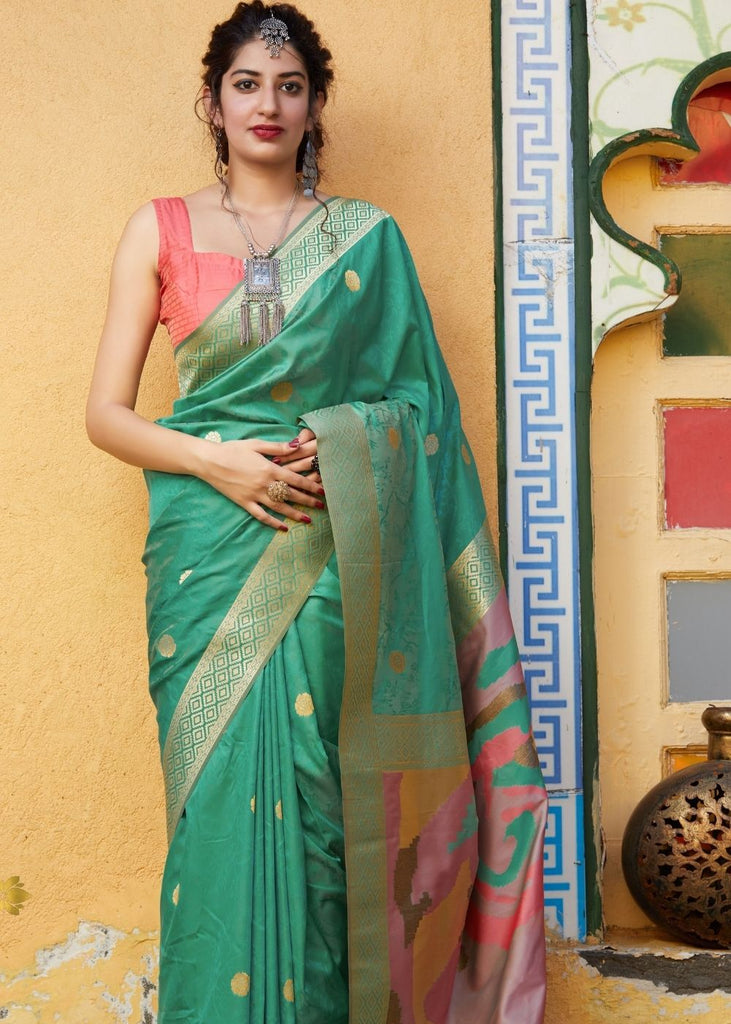 Mint Green Silk Saree with Zari Border and Abstract Digital Print on Pallu Clothsvilla