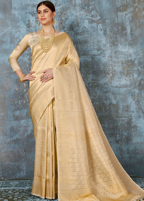 Golden Handloom Weave Kanjivaram Silk Saree : Special Wedding Edition Clothsvilla Main image