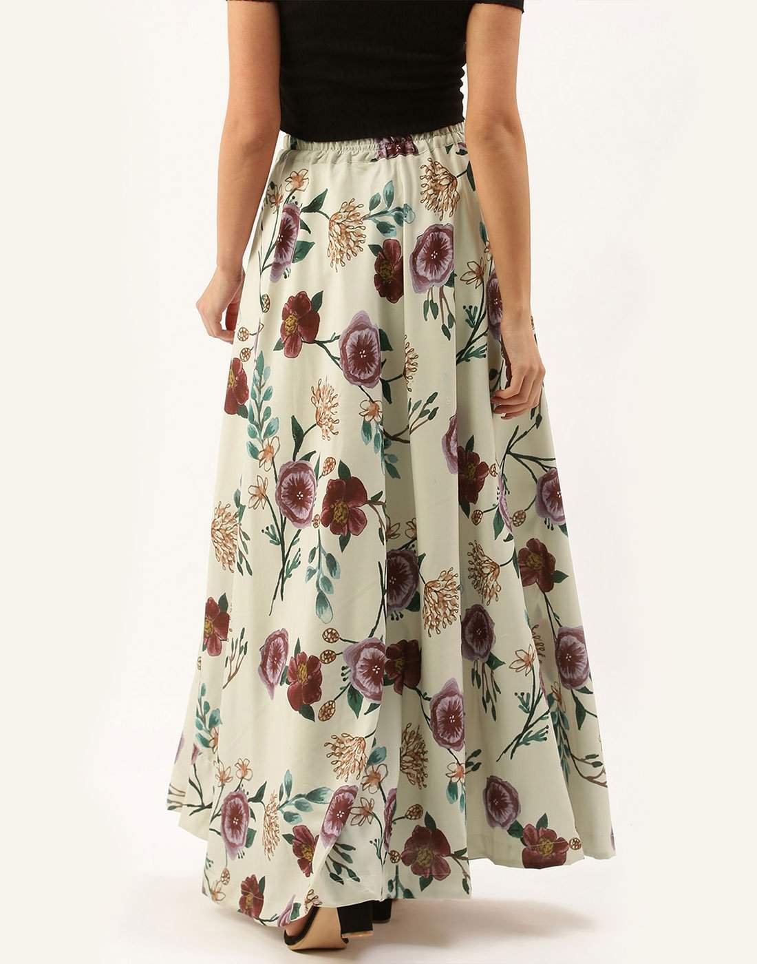 Light Green Skirt with flowers Digital Printed ClothsVilla