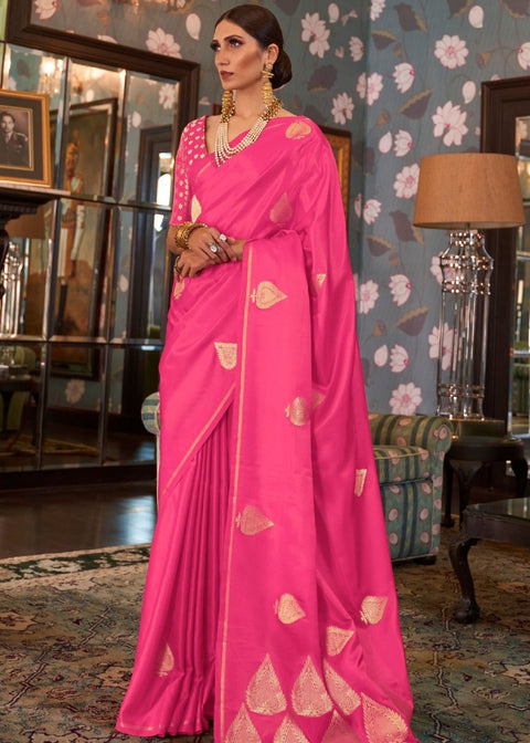 Taffy Pink Zari Butta Woven Banarasi Silk Saree : Top Pick Clothsvilla Main image