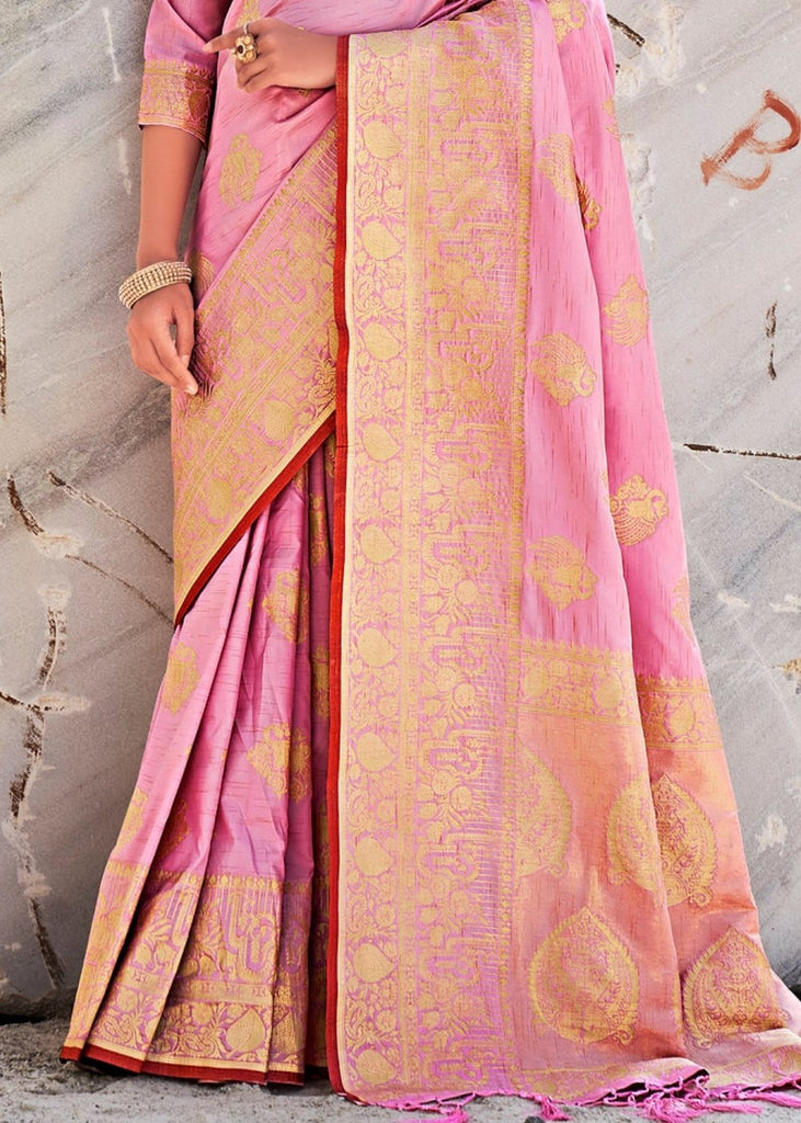 Flamingo Pink Woven Designer Silk Saree with Butti overall Clothsvilla