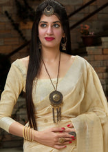 Load image into Gallery viewer, Ivory White Banarasi Cotton Silk Saree with Floral Motif Pallu Clothsvilla