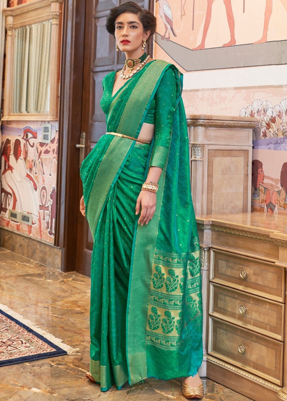 Emerald Green Ultra Soft Kanjivaram Silk Saree with Zari  Border and Pallu Clothsvilla