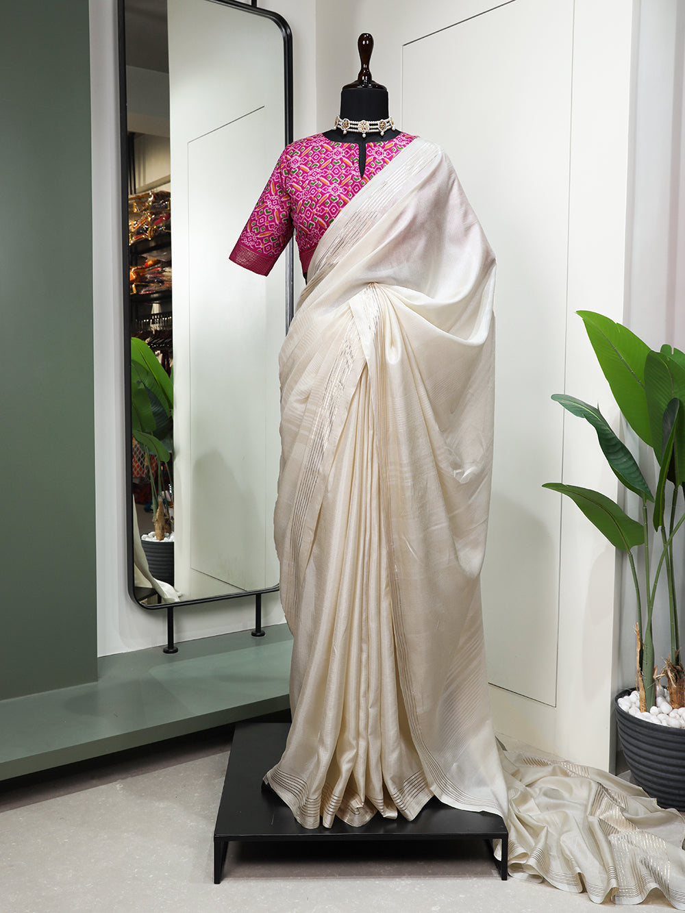 White Color Plain Manipuri Tussar Saree Clothsvilla