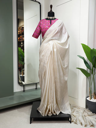 White Color Plain Manipuri Tussar Saree Clothsvilla