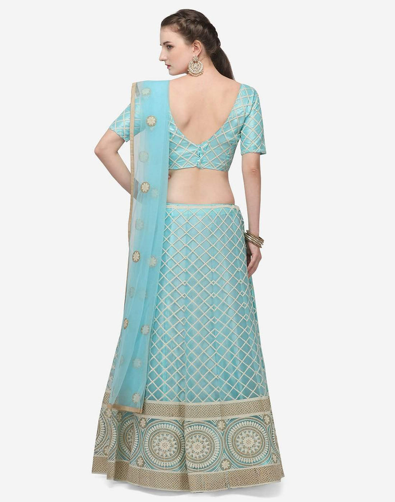 Light Blue Color Lucknowi Lehenga Choli with Net Dupatta ClothsVilla