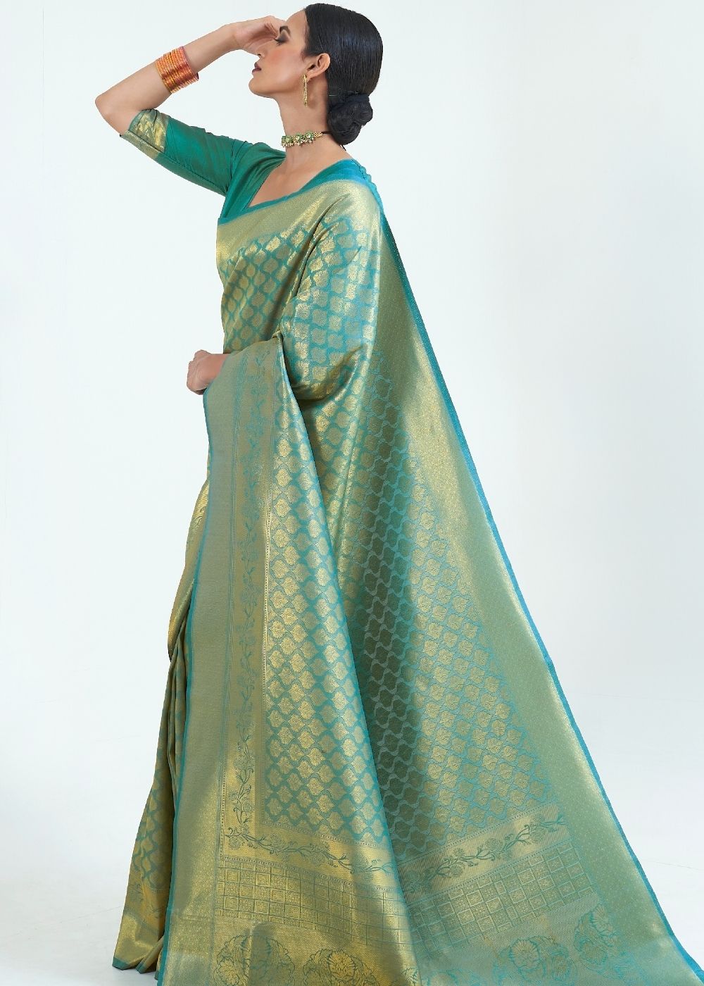 Persian Green Woven Kanjivaram Silk Saree : Limited Edition Clothsvilla Main image