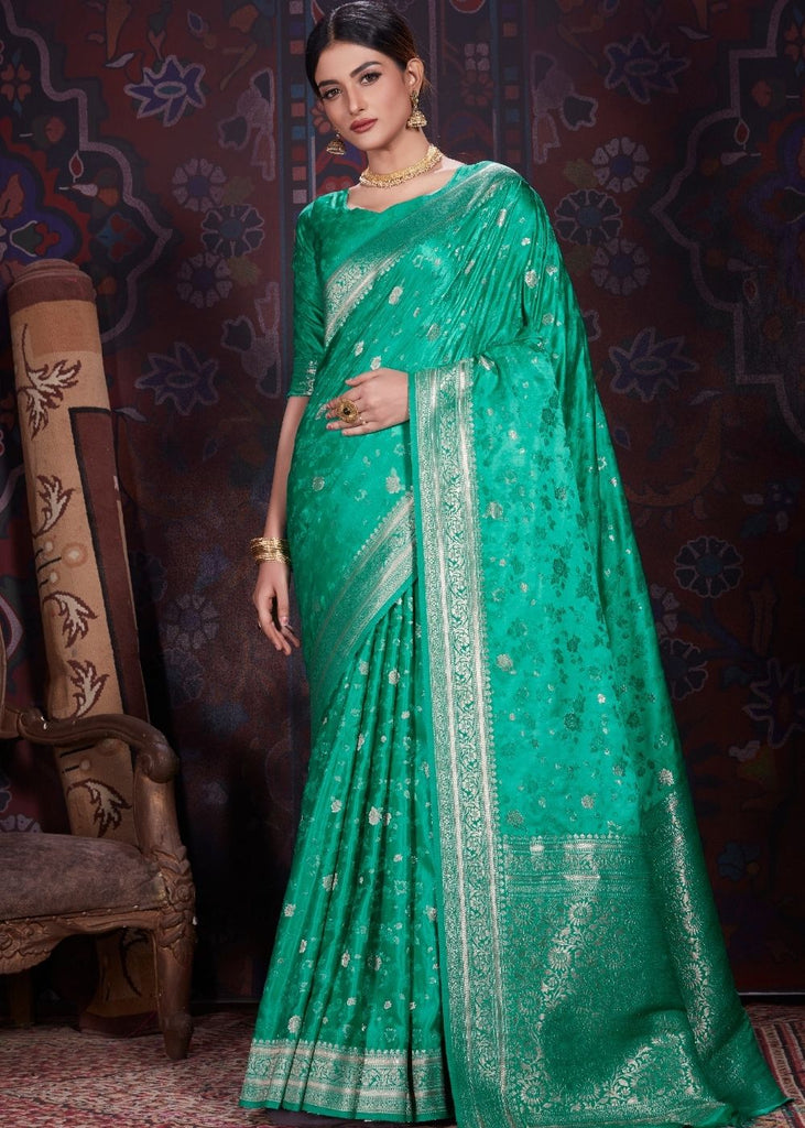 Jungle Green Zari Woven Satin Silk Saree Clothsvilla