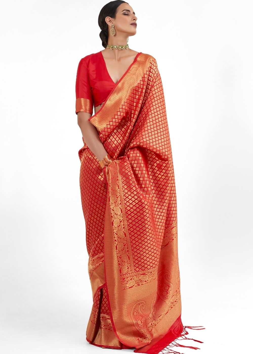 Crimson Red Kanjivaram Soft Woven Silk Saree Clothsvilla Main image