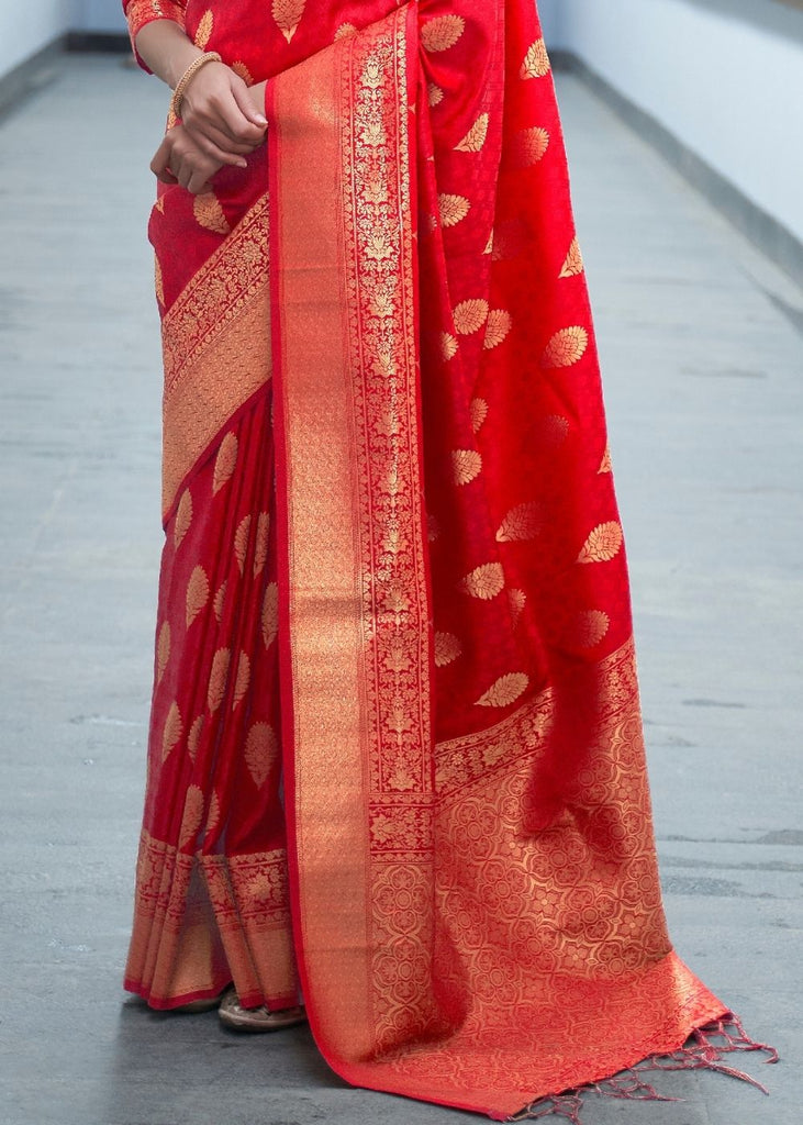 Crimson Red Woven Banarasi Silk Saree with overall Butti Clothsvilla