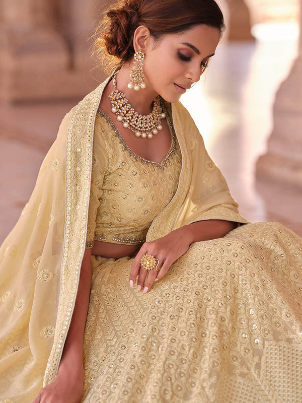 Off White Embroidered Designer Lehenga Choli Clothsvilla