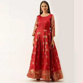 Red Color Soft Silk Box Cut Style Ready to Wear Gown ClothsVilla