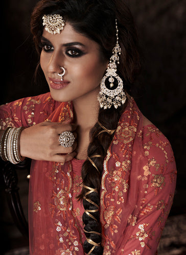 Dark Orange Color Elbow Sleeves Fully Sequins Work Sharara Suit Clothsvilla