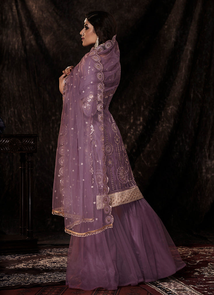 Onion Pink Color Elbow Sleeves Fully Sequins Work Sharara Suit Clothsvilla