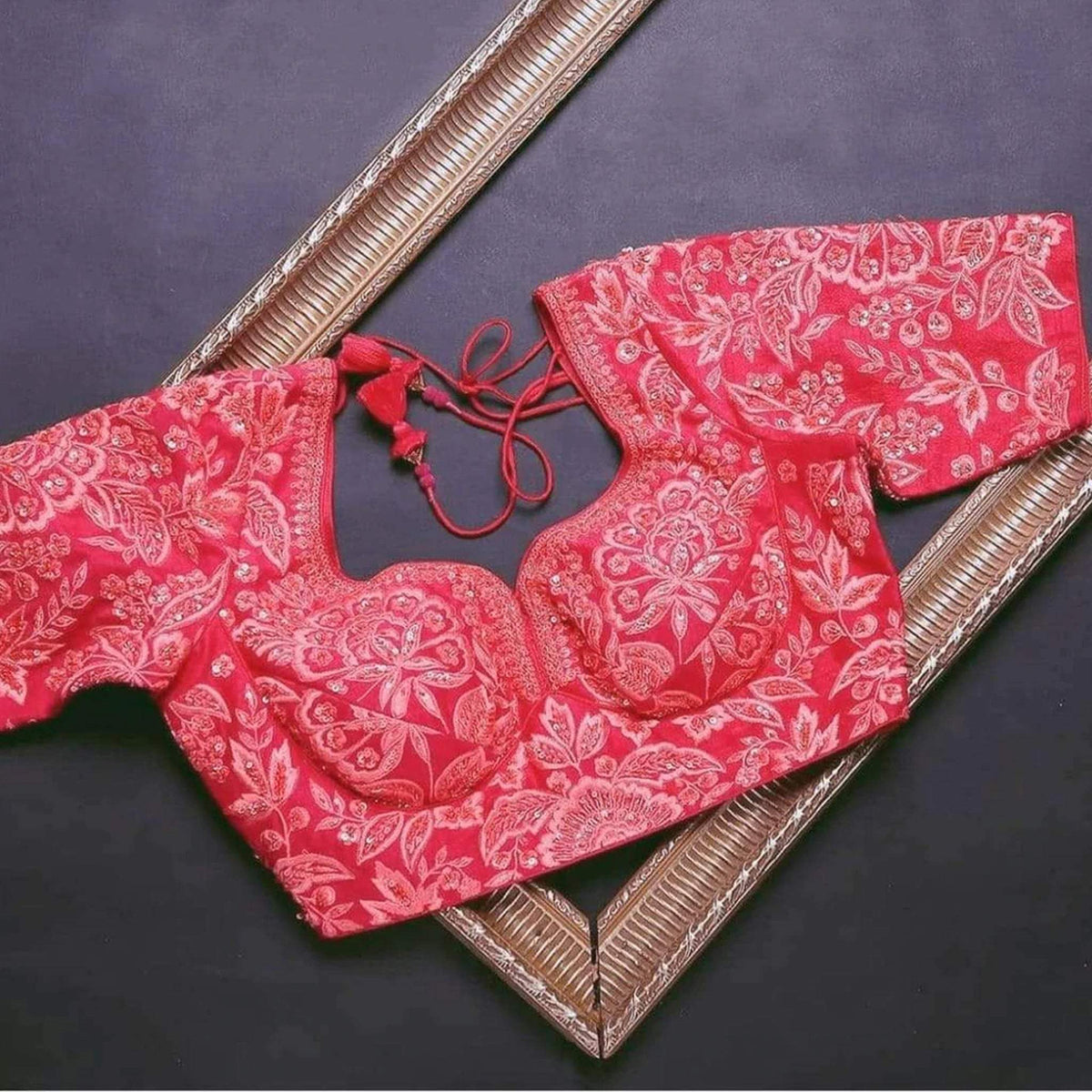 Red Glow Colored Rangoli Satin Sequence Work Saree - Clothsv