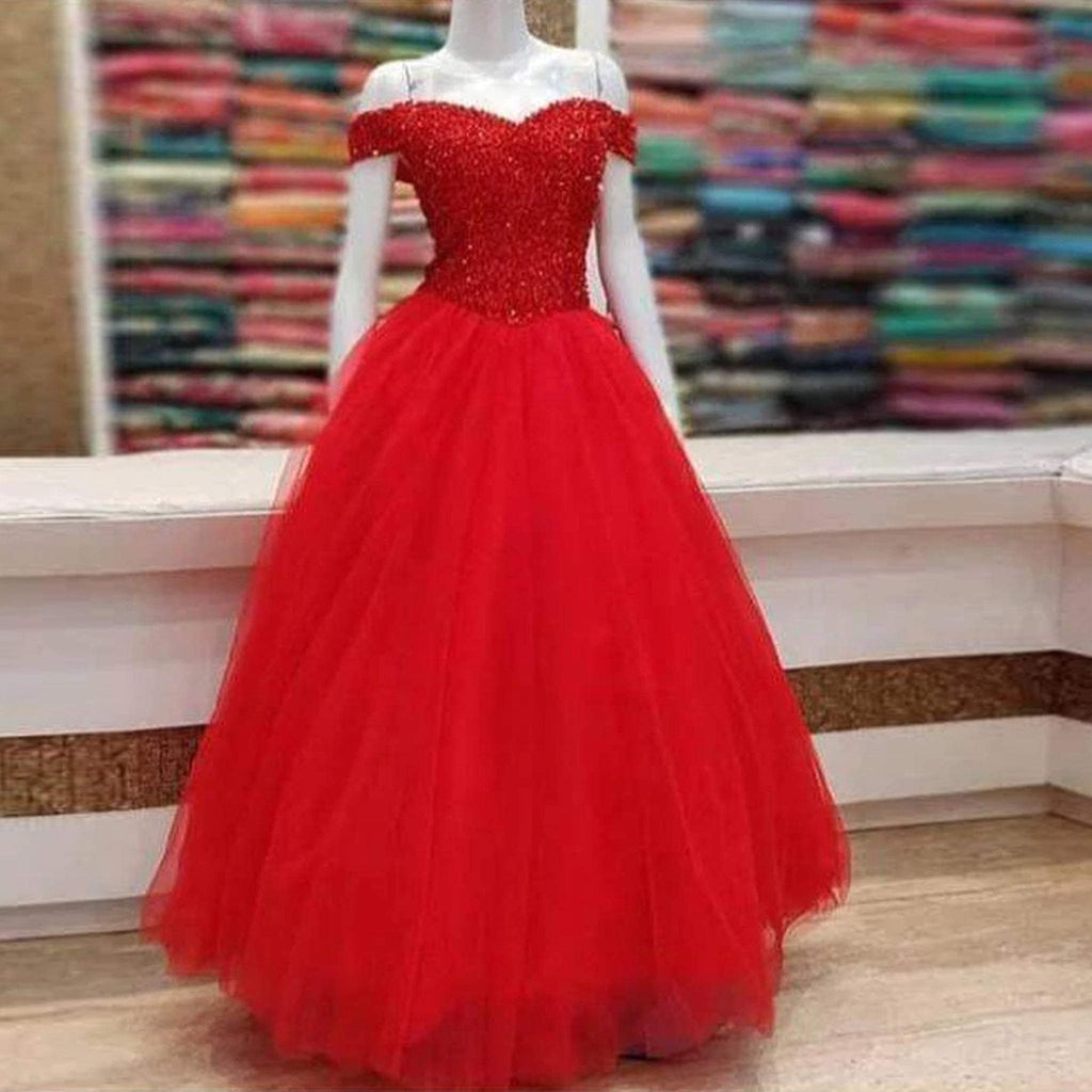 Red Gown in Soft Net with Sequence Work ClothsVilla
