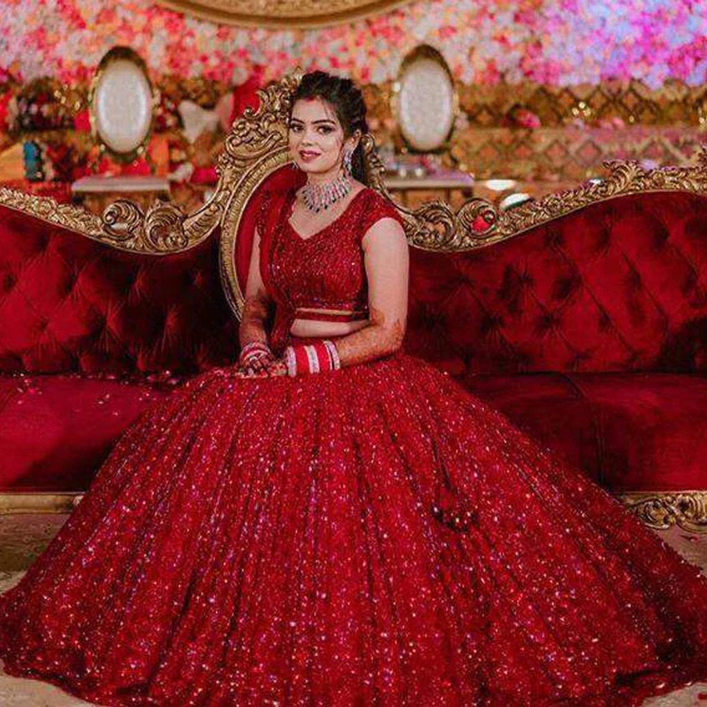 Red Lehenga Choli in Bangalore Silk with Heavy Sequence Embroidery Work ClothsVilla