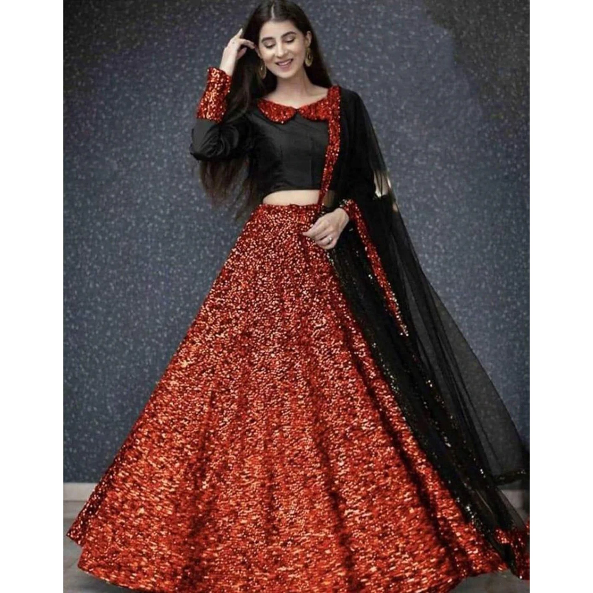 Red Lehenga Choli with Heavy Sequence Work for Wedding ClothsVilla Main image