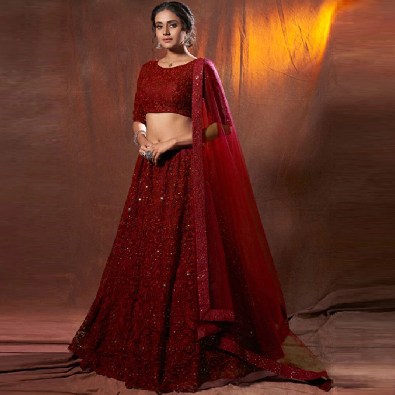 Red Lehenga Choli with Heavy Thread and Sequence Work ClothsVilla