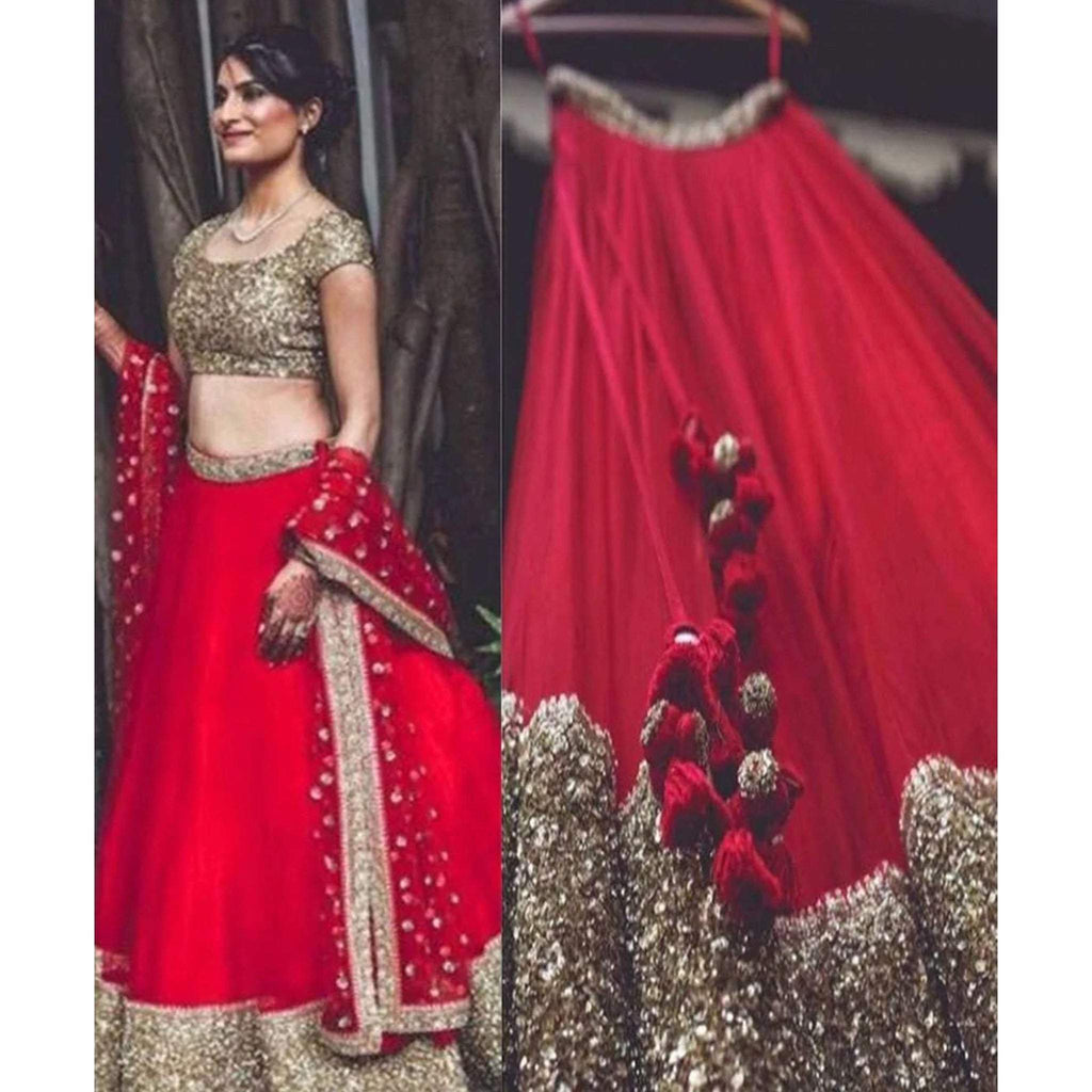 Red Lehenga Choli with Sequence Work and Full Sequence Blouse ClothsVilla