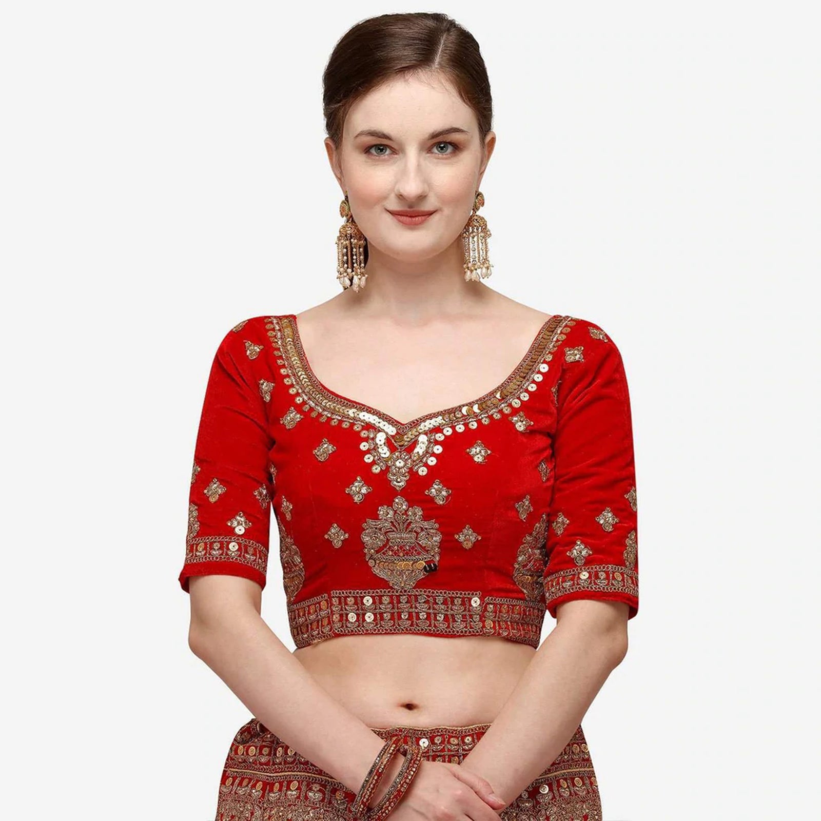 Red velvet Bridal Lehenga Choli with dual Sandwich Sequence work ClothsVilla