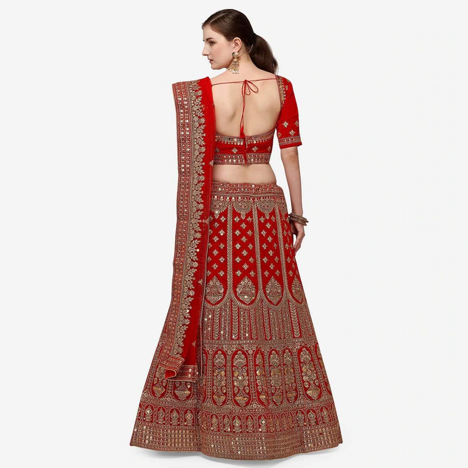 Red velvet Bridal Lehenga Choli with dual Sandwich Sequence work ClothsVilla