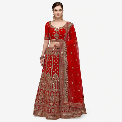 Red velvet Bridal Lehenga Choli with dual Sandwich Sequence work ClothsVilla Main image