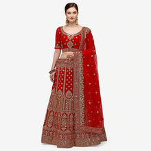 Load image into Gallery viewer, Red velvet Bridal Lehenga Choli with dual Sandwich Sequence work ClothsVilla