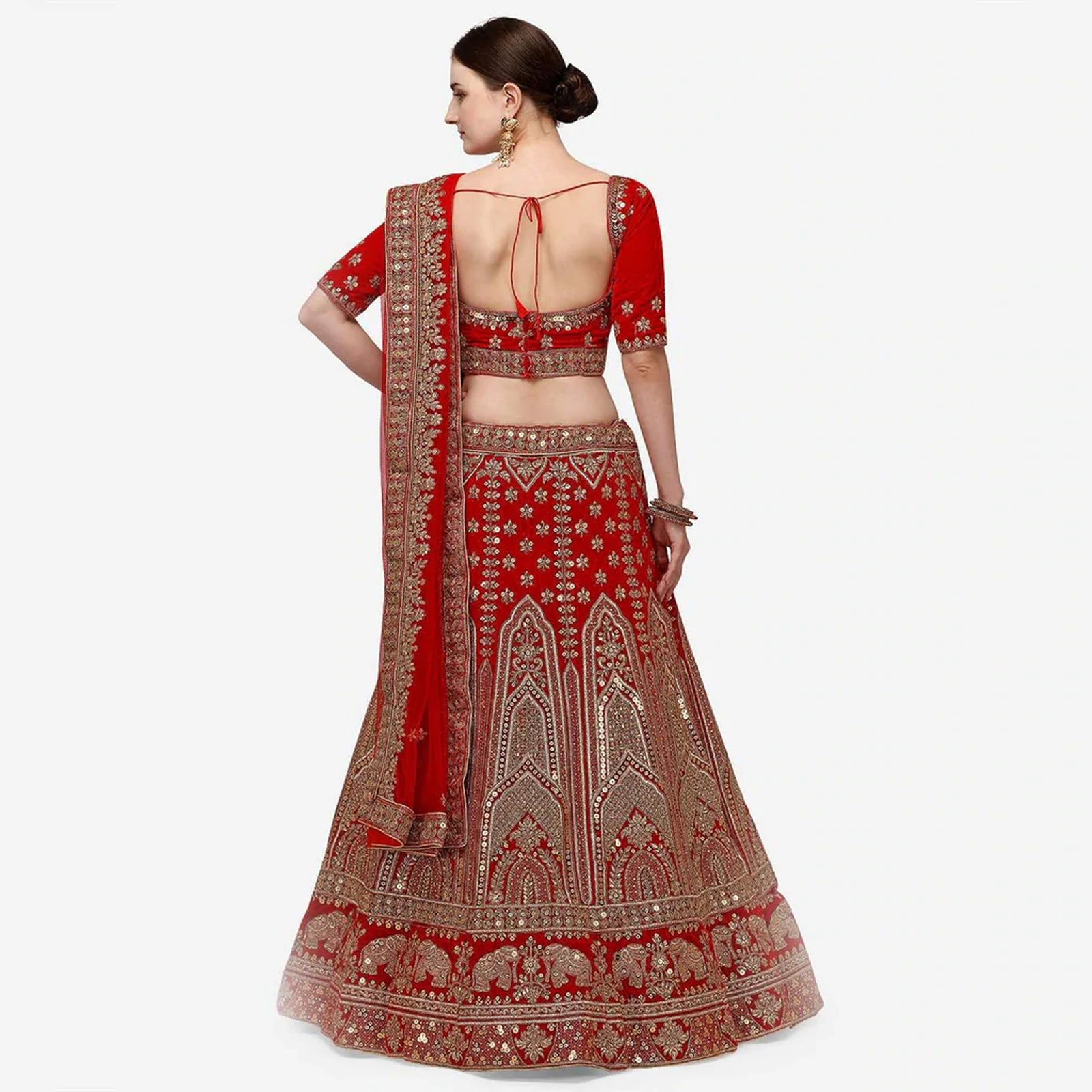 Red velvet Bridal Lehenga Choli with Sandwich Sequence work ClothsVilla