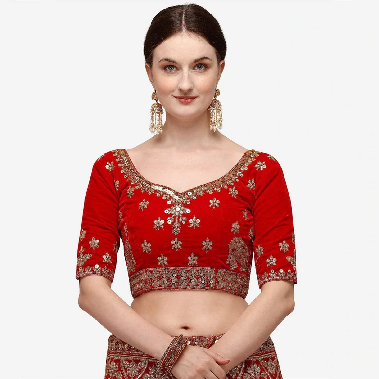 Red velvet Bridal Lehenga Choli with Sandwich Sequence work ClothsVilla