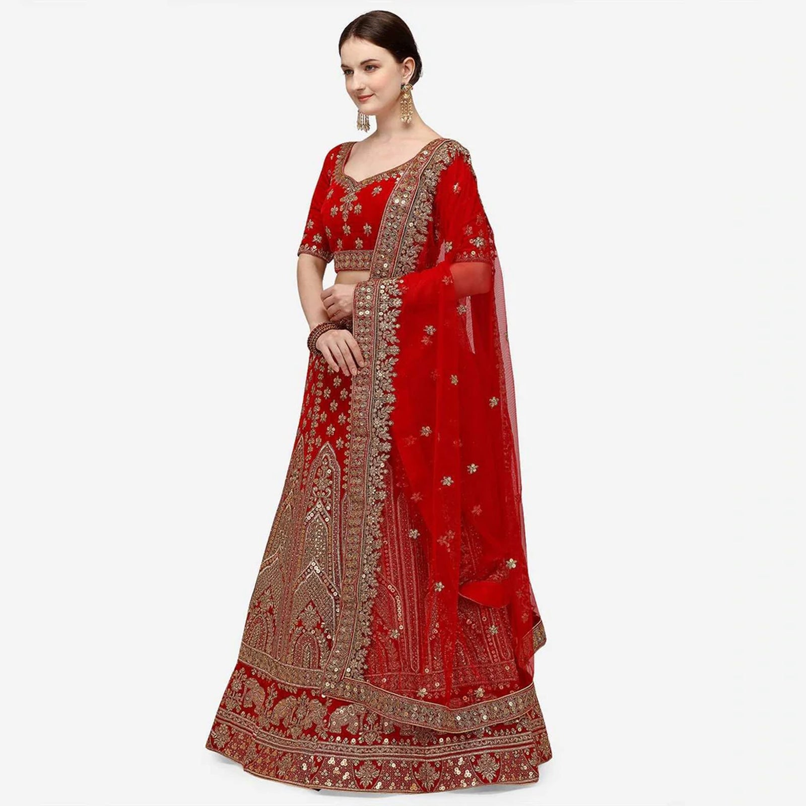 Red velvet Bridal Lehenga Choli with Sandwich Sequence work ClothsVilla