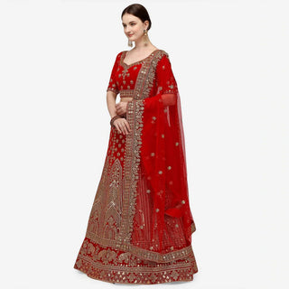 Red velvet Bridal Lehenga Choli with Sandwich Sequence work ClothsVilla