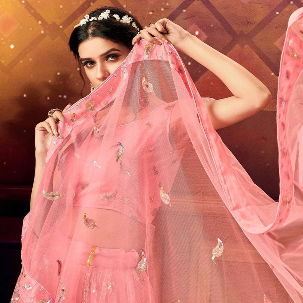 Rose Pink color Soft Net Lehenga with Heavy Sequence work ClothsVilla