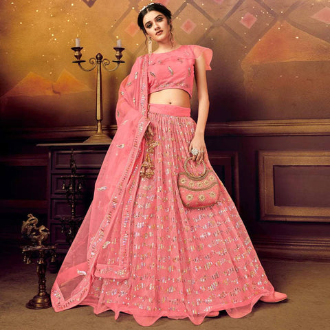 Rose Pink color Soft Net Lehenga with Heavy Sequence work ClothsVilla Main image