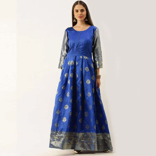 Royal Blue Color Soft Silk Box Cut Style Ready to Wear Gown ClothsVilla