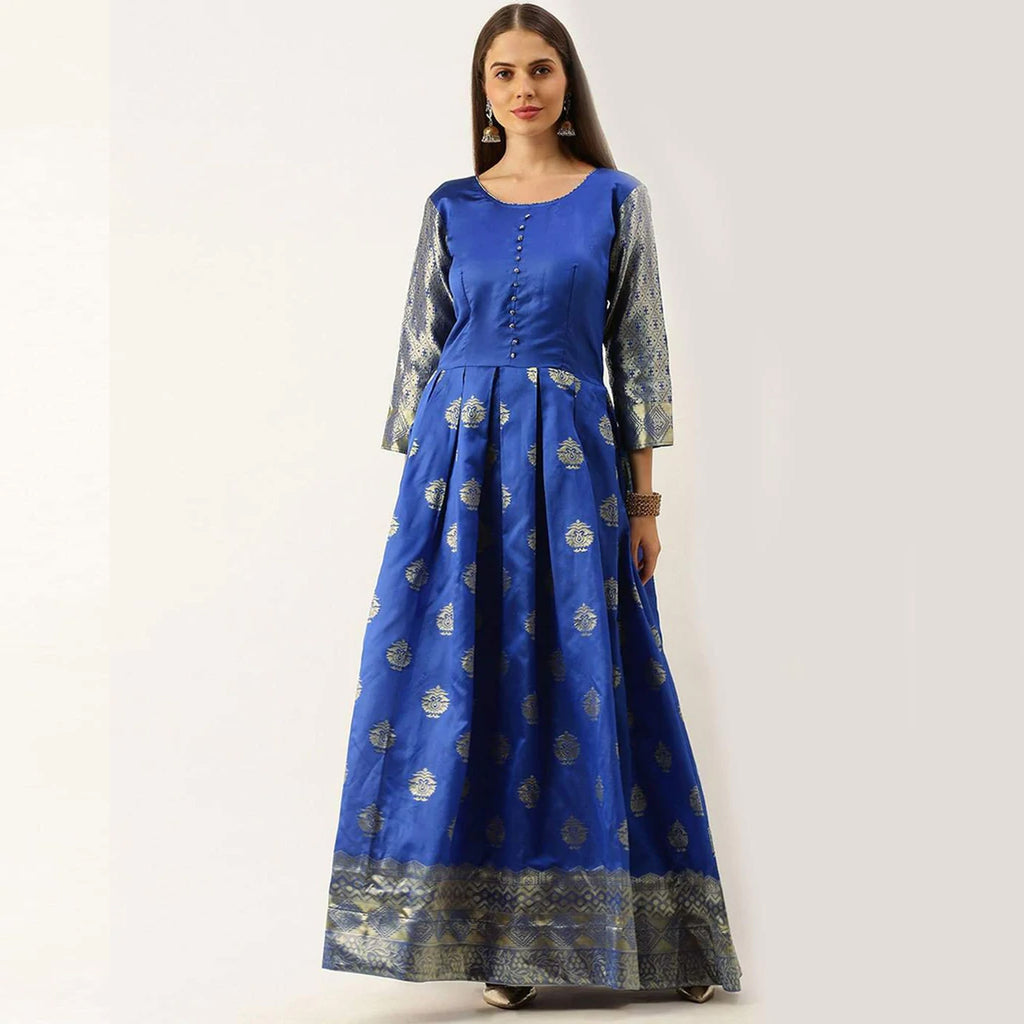 Royal Blue Color Soft Silk Box Cut Style Ready to Wear Gown ClothsVilla